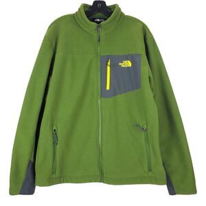 THE NORTH FACE Jacket Mens Large Green Fleece Full Zip Pockets Outdoor Hiking